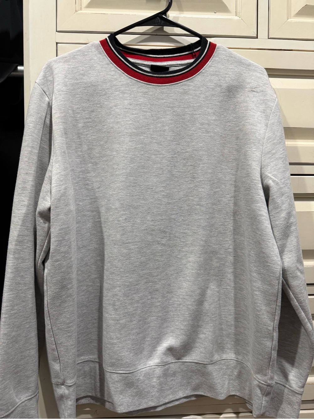 Women’s Light Gray Crewneck Sweater with Red Trim